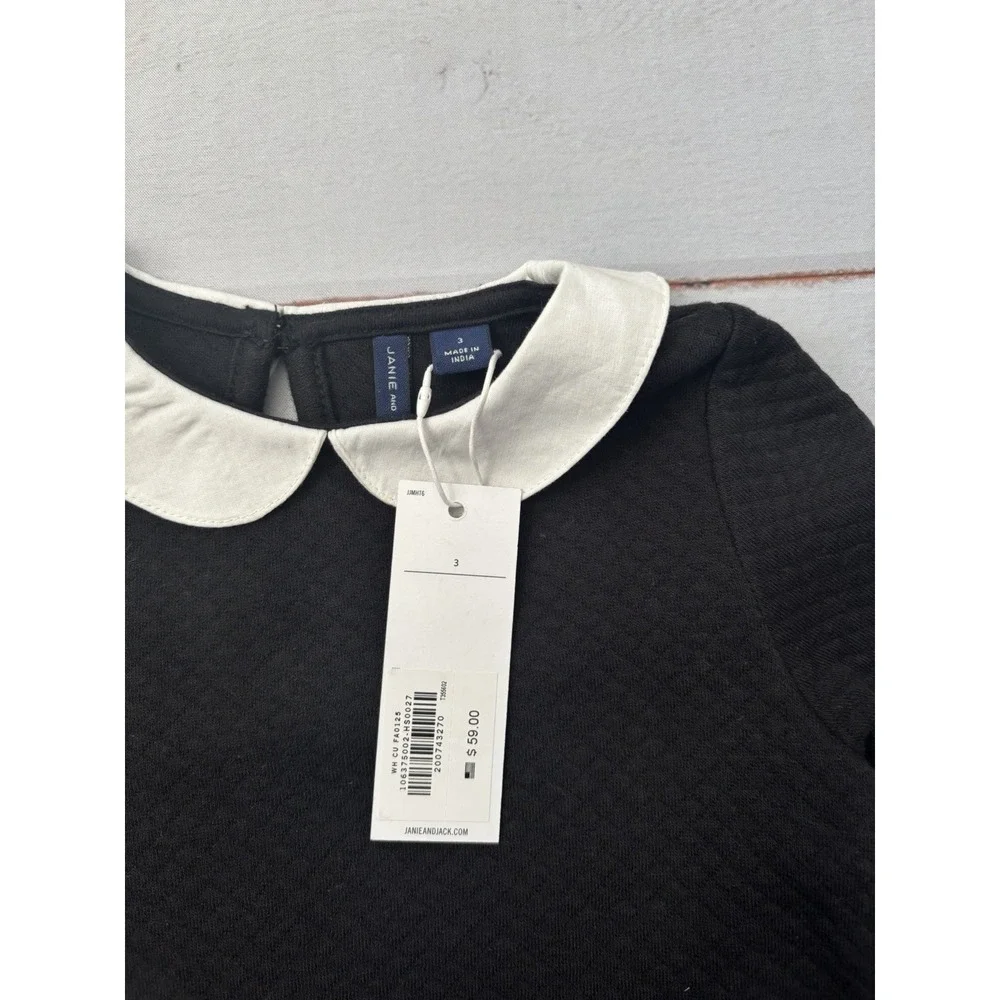 Janie And Jack Girls Black Tiered Dress Ruffles Peter Pan Collar Size 3t Quilted